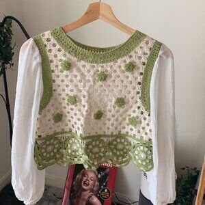 green crochet top blouse